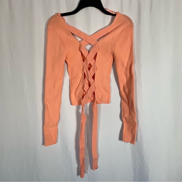 Windsor Orange Ribbed Tie Front Blouse - Picture 3 of 7